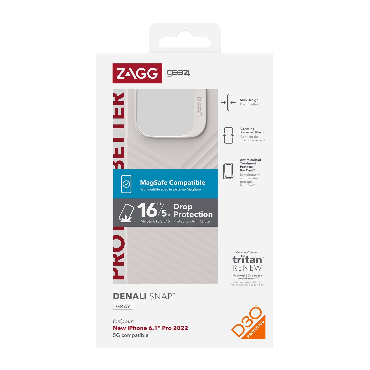 iPhone 14 Pro Gear4 D3O Denali Snap Case - Grey - 15-10102