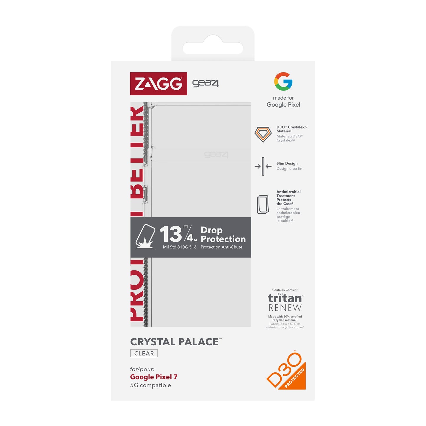 Google Pixel 7 Gear4 D3O Crystal Palace Case - Clear - 15-10495