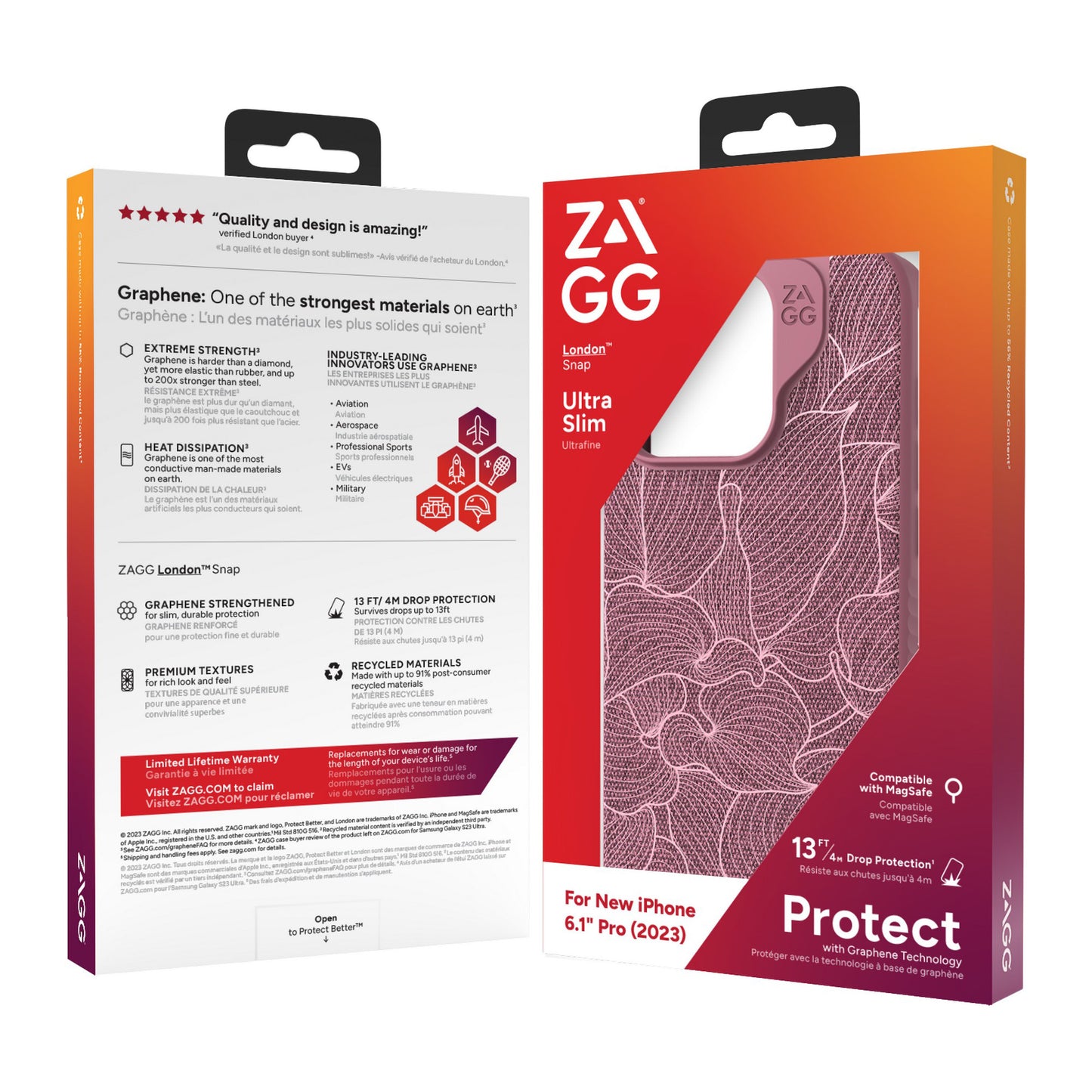 iPhone 15 Pro ZAGG/GEAR4 Graphene London Snap Case - Dusty Rose - 15-11665
