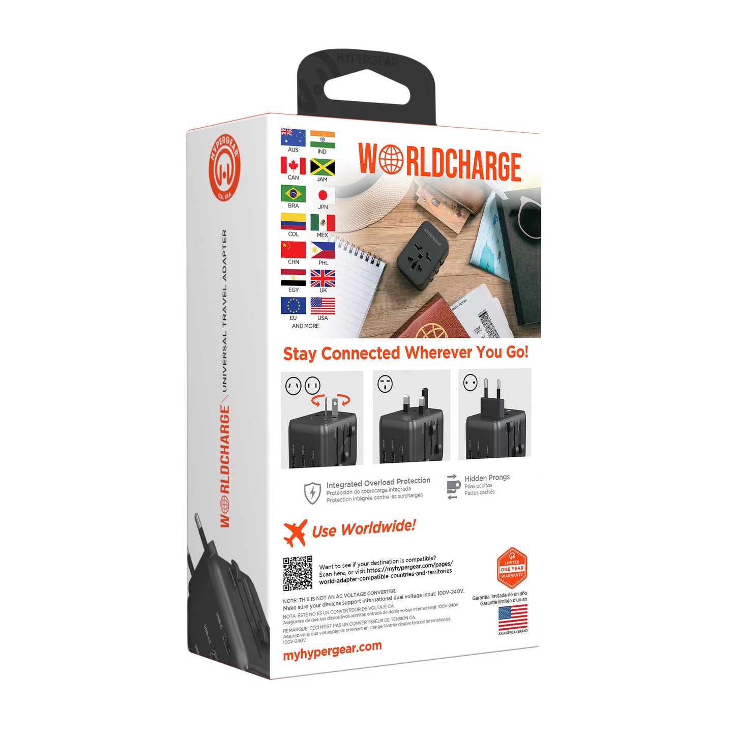 HyperGear 15W WorldCharge Universal Travel Adapter with USB-C - 15-12211