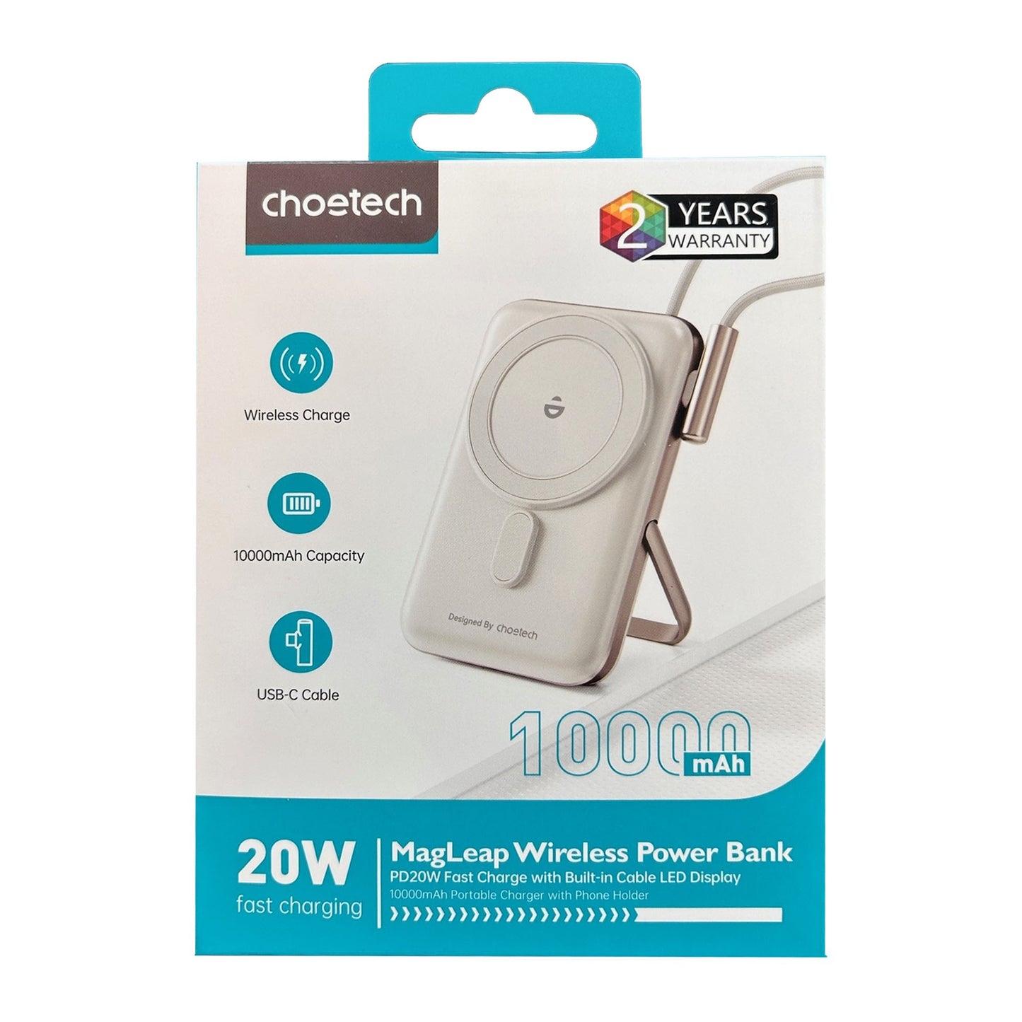 Choetech 10,000 mAh Magsafe Power Bank w/Stand + USB-C cable - 15-12728