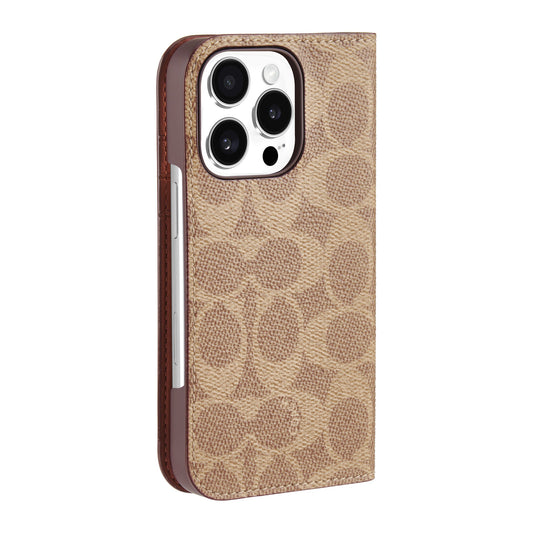 iPhone 16 Pro Coach Folio Signature C Case - Tan - 15-13365