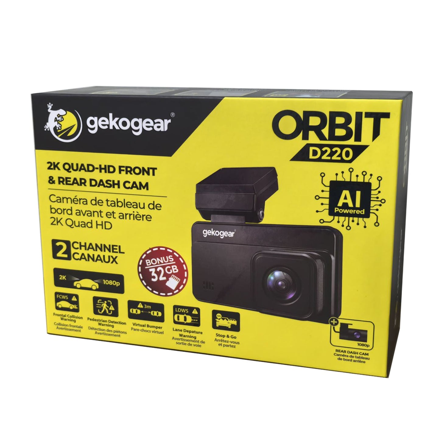 GekoGear Orbit D220 AI-Powered 1296P Dual Dash Camera - 15-13956