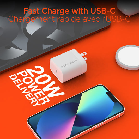 Hypergear 20W USB-C PD Wall Charger Hub w/LED - White - 15-14070