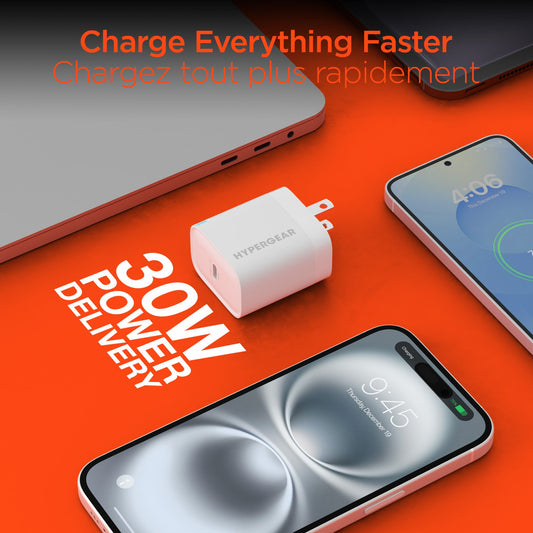 Hypergear 30W USB-C PD Wall Charger Hub w/LED - White - 15-14071