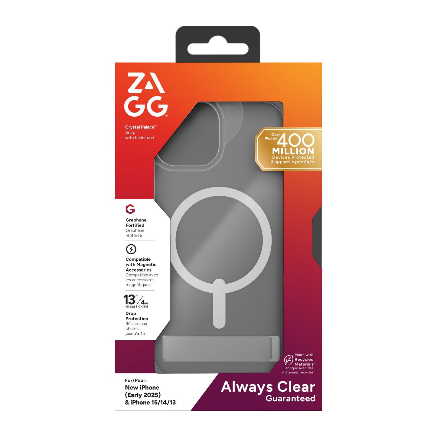 iPhone 17e/16e/15/14/13 ZAGG Graphene Crystal Palace Snap Kickstand Case - Clear - 15-14111