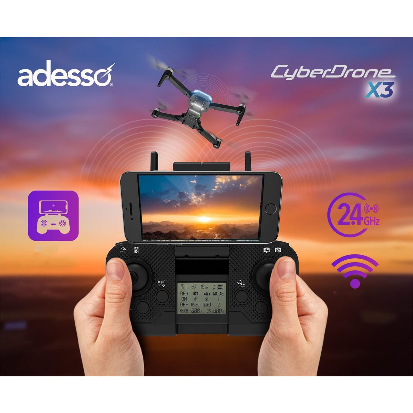 Adesso 2K Drone with Remote and GPS - 15-14254