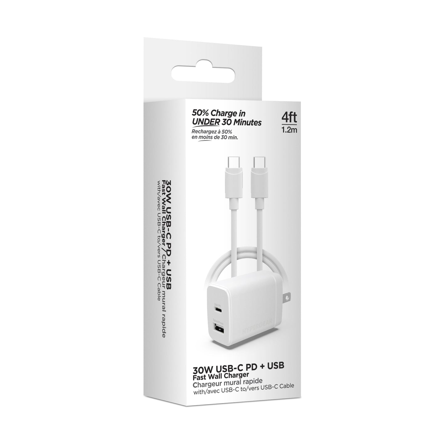 HyperGear Basics 30W Dual Port USB-C + USB-A Wall Charger Travel Hub - White - 15-14301