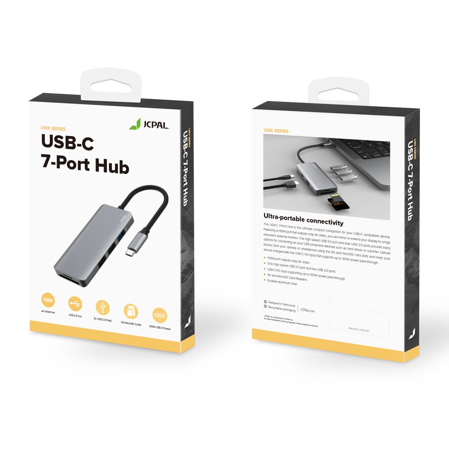 JCPal Linx USB-C 7in1 Hub - Grey - 15-14372