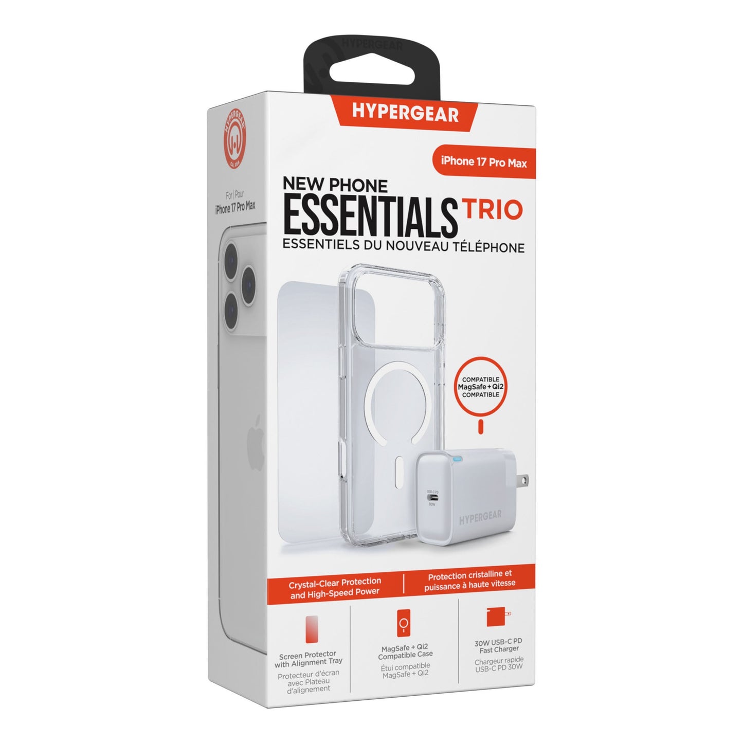 iPhone 17 Pro Max HyperGear Bundle - 30W Hub, Glass, Case w/ Magsafe - 15-14545