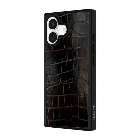 iPhone 17 FLAUNT Square Faux Leather MagSafe Case - Black Crocodile - 15-14570