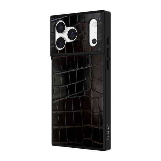 iPhone 18 Pro Max/17 Pro Max FLAUNT Square Faux Leather MagSafe Case - Black Crocodile - 15-14628