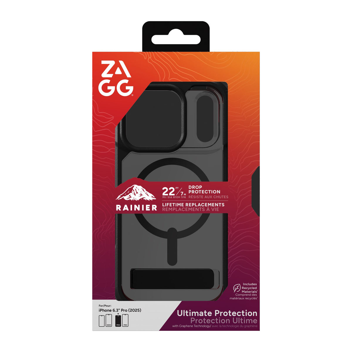 iPhone 18 Pro/17 Pro ZAGG Graphene Rainier Snap Kickstand Case - Smoke Black - 15-14708