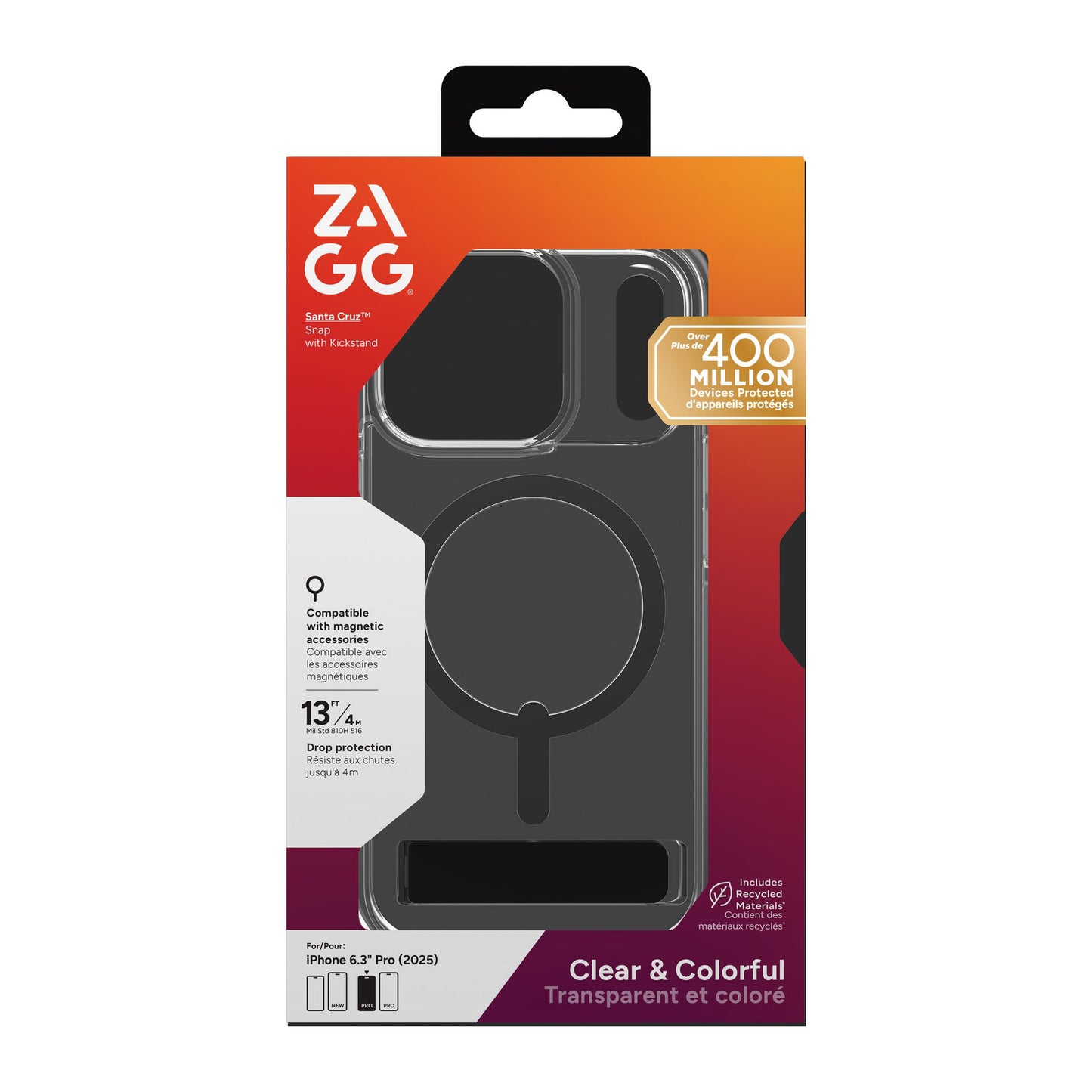 iPhone 17 Pro ZAGG Graphene Santa Cruz Snap Kickstand Case - Black - 15-14709