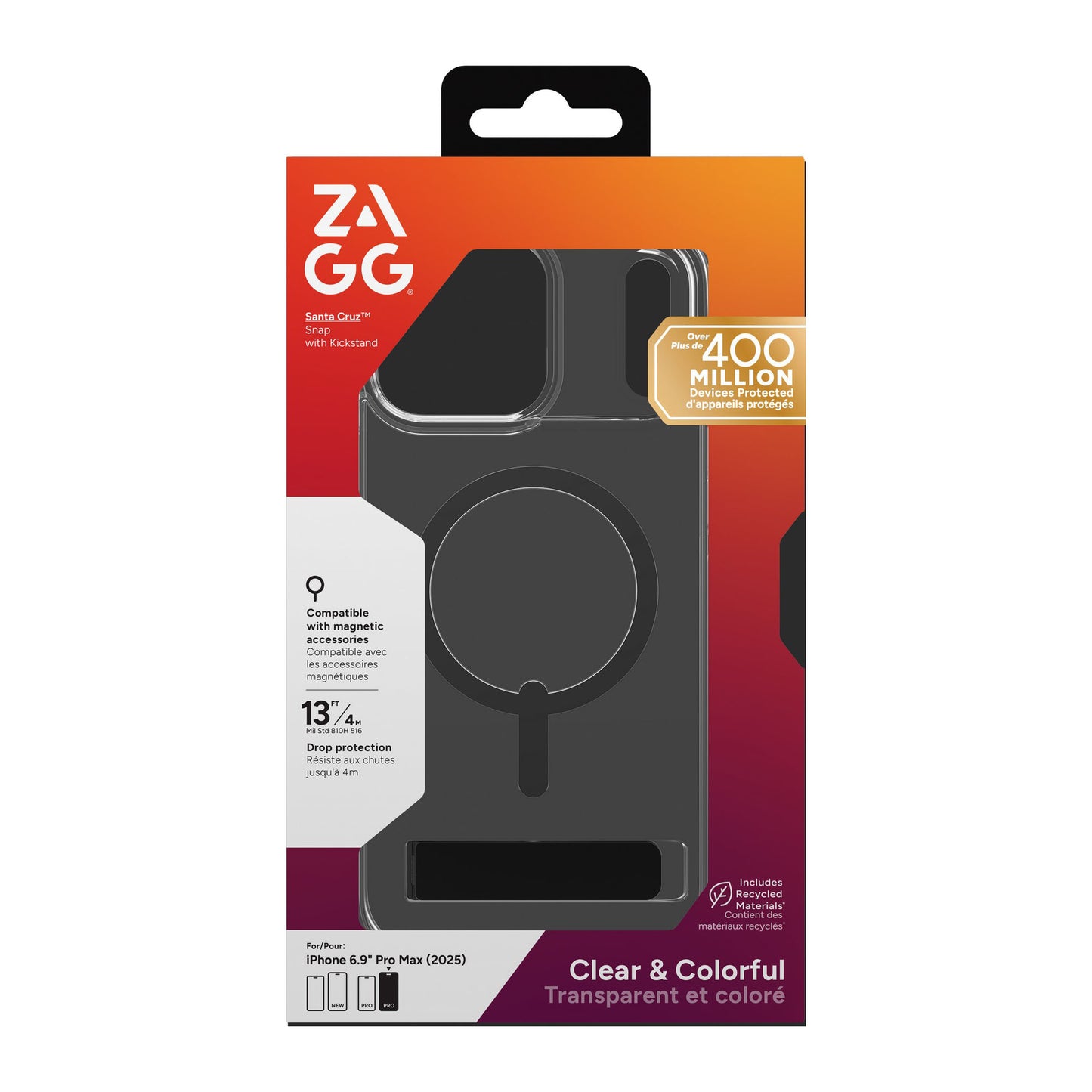 iPhone 17 Pro Max ZAGG Graphene Santa Cruz Snap Kickstand Case - Black - 15-14726