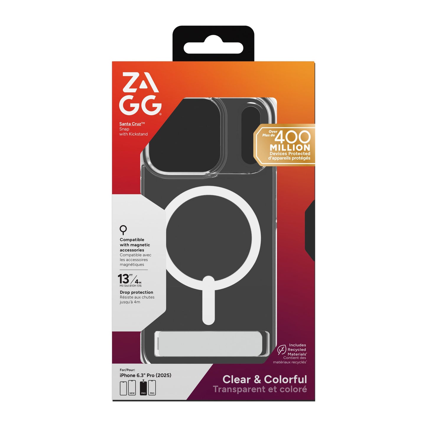 iPhone 17 Pro ZAGG Graphene Santa Cruz Snap Kickstand Case - White - 15-14748