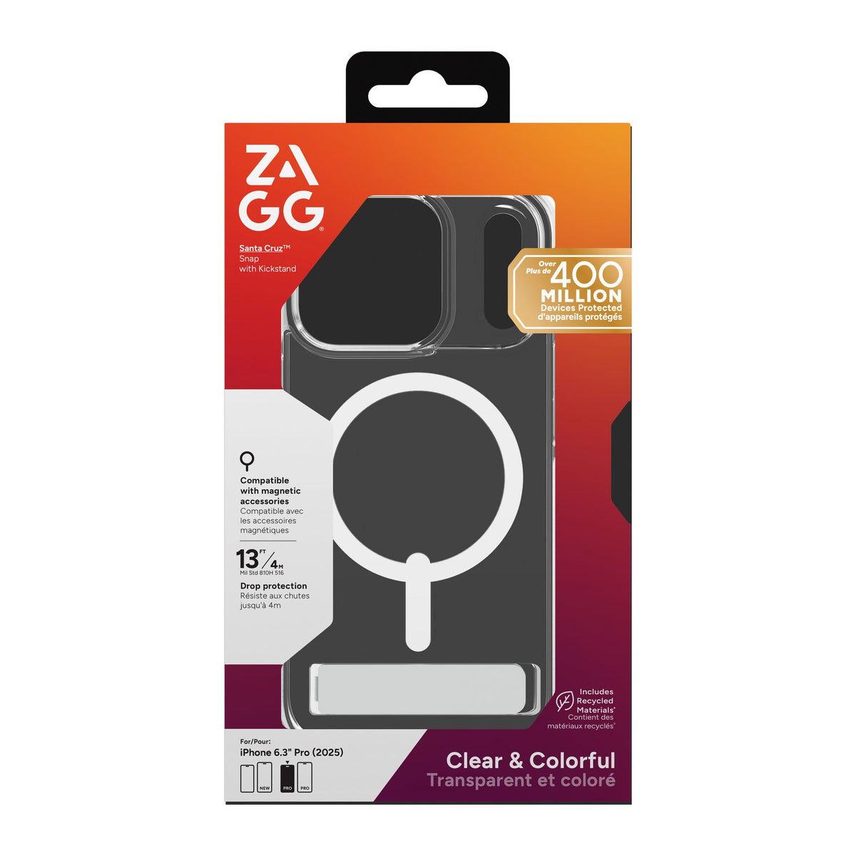 iPhone 18 Pro/17 Pro ZAGG Graphene Santa Cruz Snap Kickstand Case - White - 15-14748