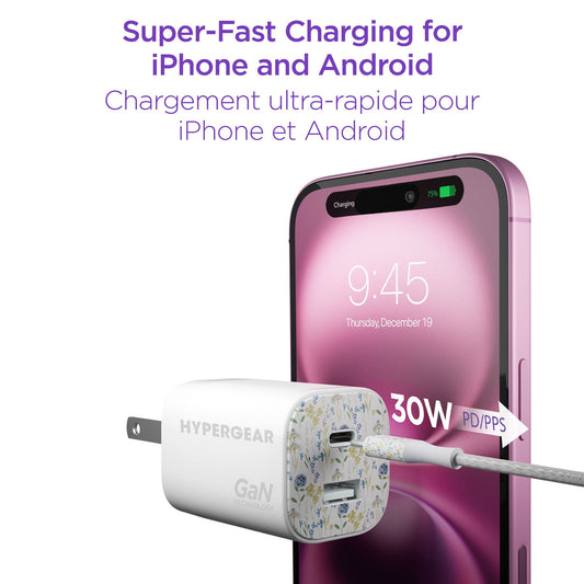 HyperGear 30W USB-C PD Charging Kit with Travel Pouch - Floral - 15-14937