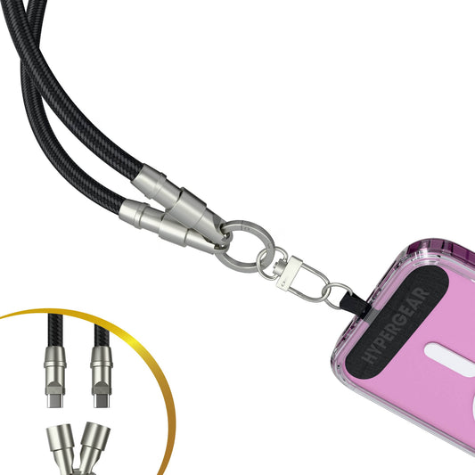 HyperGear TECHcessories Universal Crossbody Phone Strap and USB-C Charging Cable - Black - 15-15454