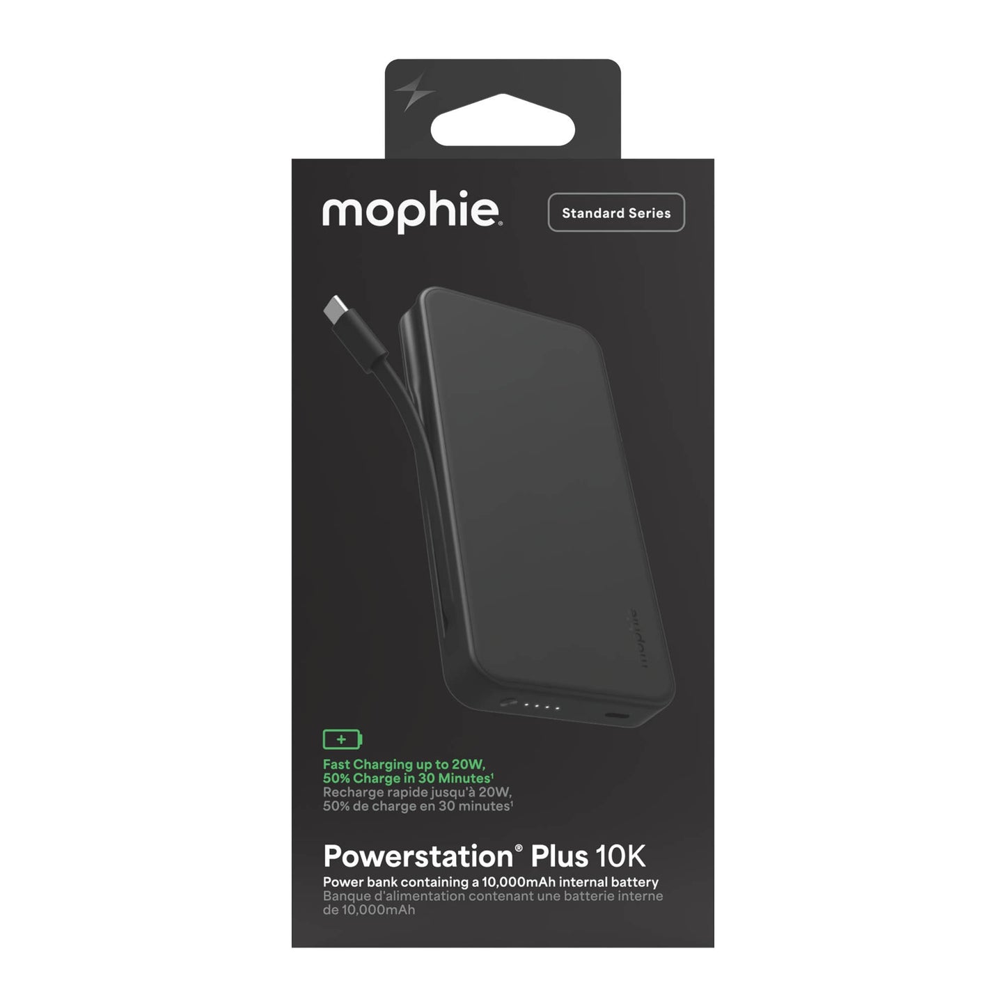 Mophie 10,000 mAh Powerstation Plus w/USB-C Cable - Black - 15-15777