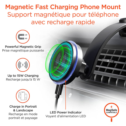 HyperGear MaxCharge Flex 15W MagSafe Wireless Mount - Black - 15-16305