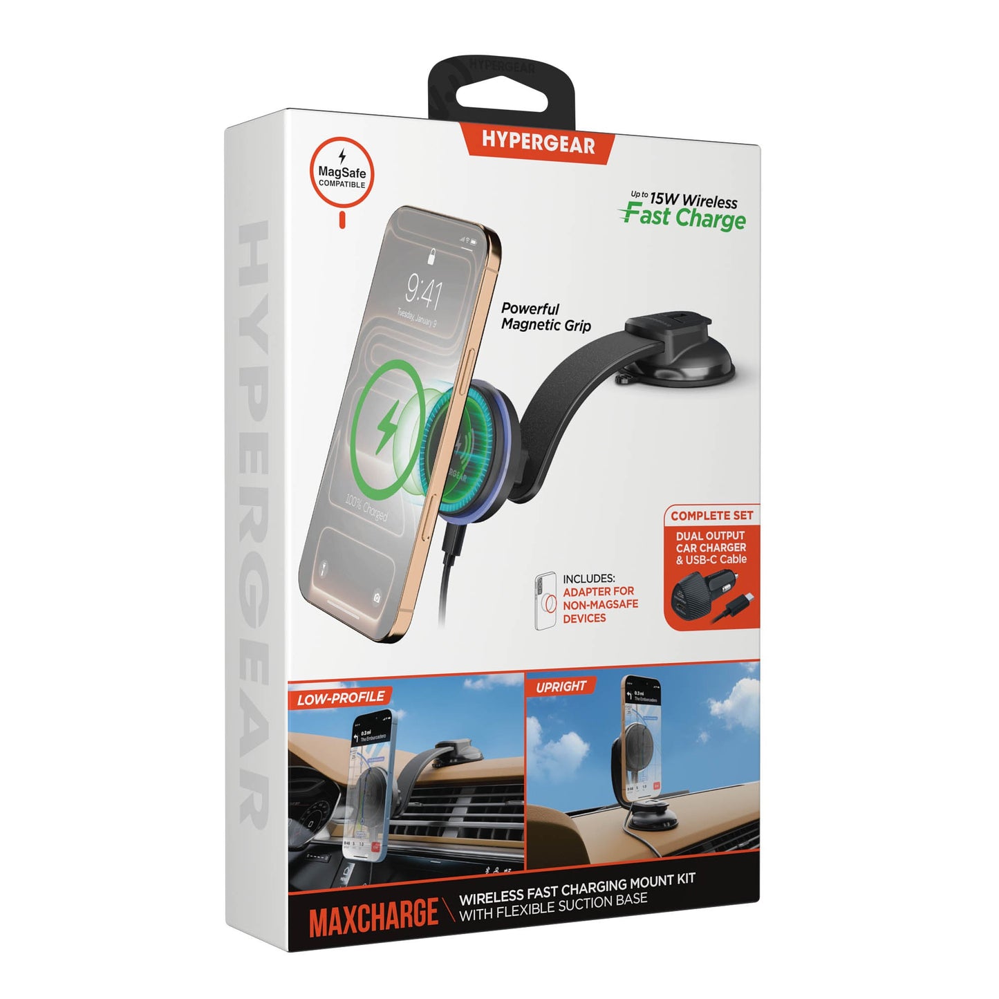 HyperGear MaxCharge Flex 15W MagSafe Wireless Mount - Black - 15-16305