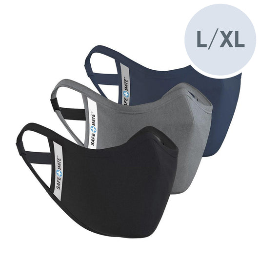 Safe+Mate Black/Navy/Grey Washable Cloth Face Mask- 3pk -L/XL - 15-07908