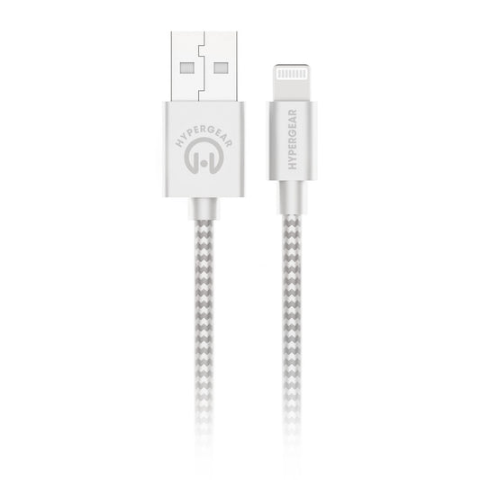 HyperGear 4 ft. (120cm) USB-A to Lightning Braided Charge and Sync Cable - White - 15-11214