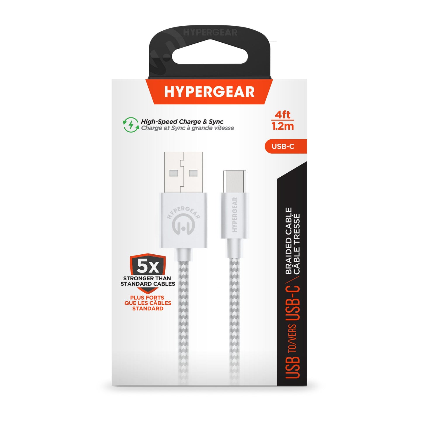 HyperGear 4 ft. (120cm) USB-A to USB-C Braided Charge and Sync Cable - White - 15-11215