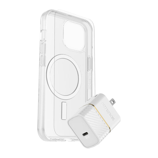 iPhone 15/14/13 Otterbox Symmetry w/ Magsafe - Protection + Power Kit Bundle - Clear - 15-11423