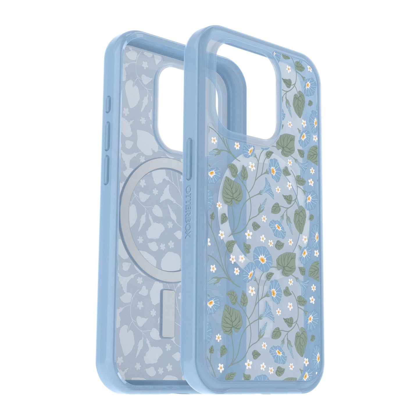 iPhone 15 Pro Otterbox Symmetry w/ MagSafe Clear Series Case - Blue (Dawn Floral) - 15-11759