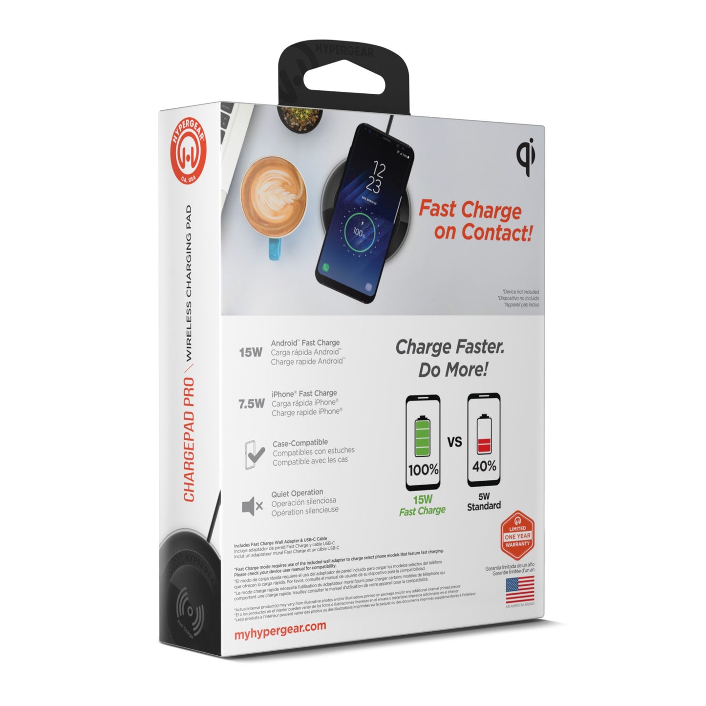 HyperGear 15W ChargePad Pro Wireless Fast Charger w/ USB-C Hub - Black - 15-11936