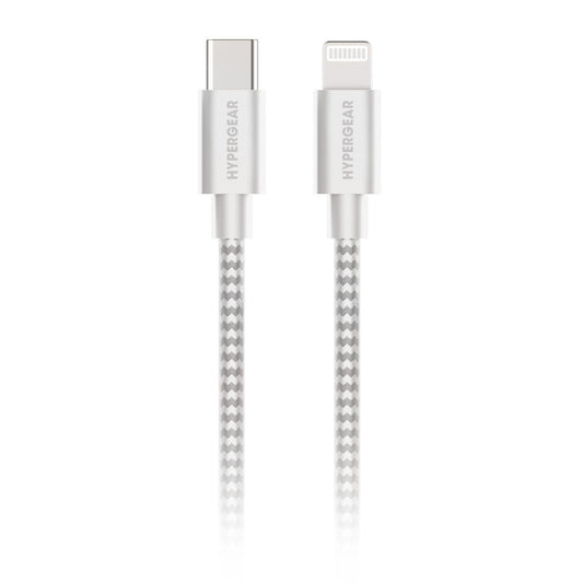 HyperGear 6 ft. (180cm) USB-C to Lightning Braided Charge and Sync Cable - White - 15-12118