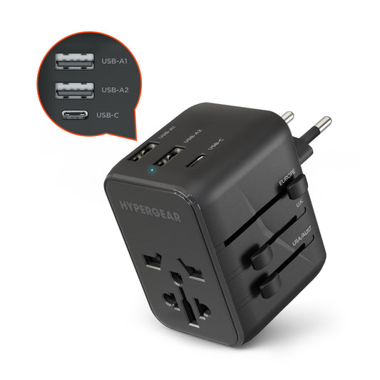 HyperGear 15W WorldCharge Universal Travel Adapter with USB-C - 15-12211