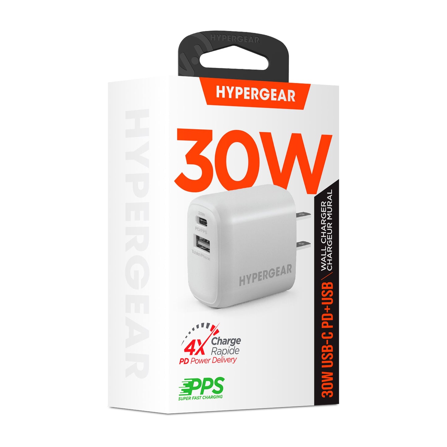 HyperGear 30W Dual Port USB-C PD (30W Max) & USB-A (18W Max) Wall Charger Hub - White - 15-12233