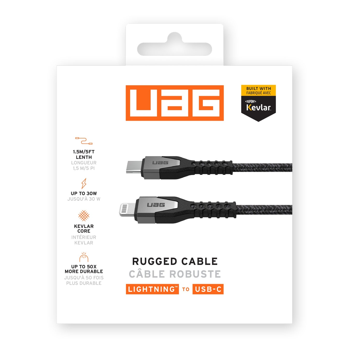 UAG 5 ft. 150cm USB-C to Lightning Kevlar Rugged Charge and Sync Cable - Black - 15-12679