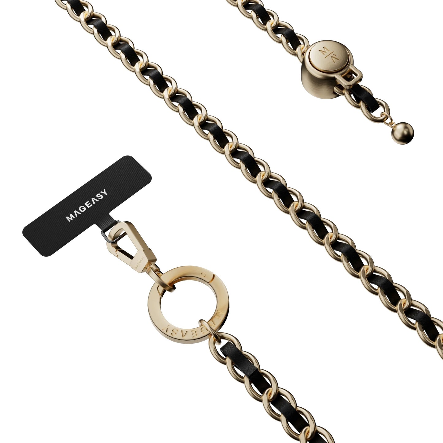 Universal MAGEASY Leather Chain Classic Strap + Card  - Black/Gold - 15-12764