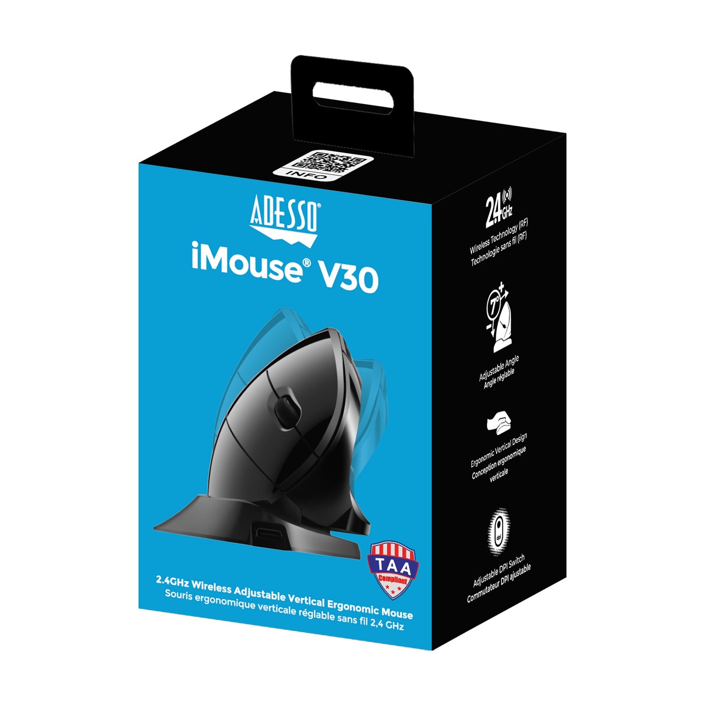 Adesso iMouse V30 Wireless Adjustable Vertical Ergonomic Mouse - 15-12865