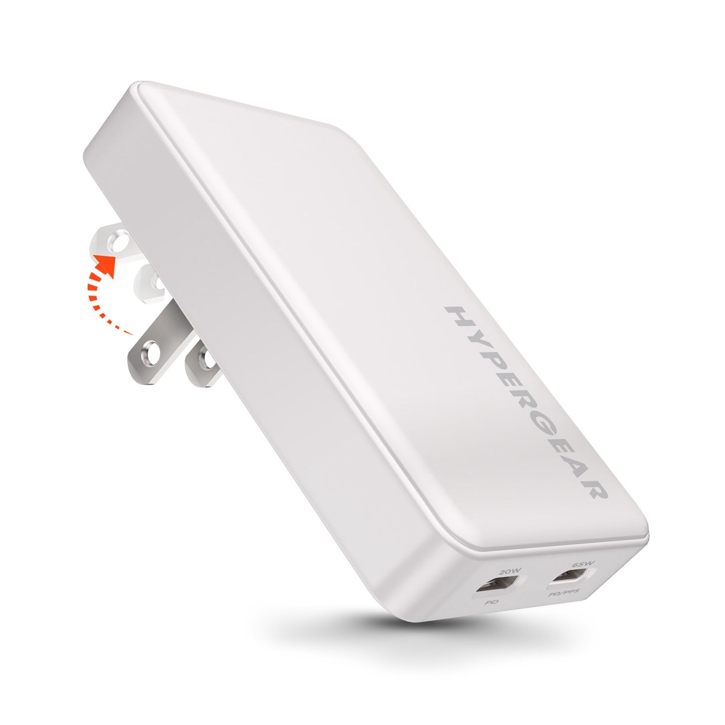 HyperGear 65W Flat Ultra-Slim Dual Port USB-C Wall Travel Charger w/ Folding Prongs - 15-13158