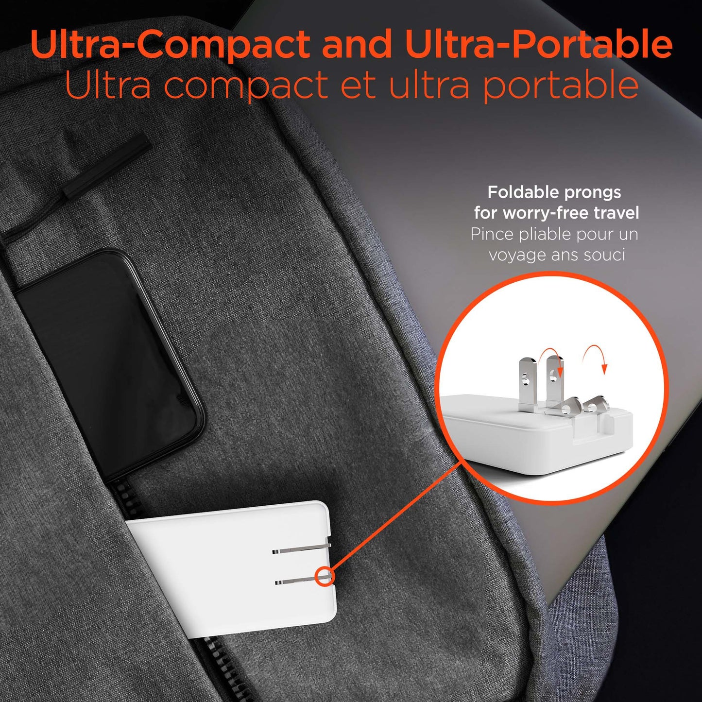 HyperGear 65W Flat Ultra-Slim Dual Port USB-C Wall Travel Charger w/ Folding Prongs - 15-13158