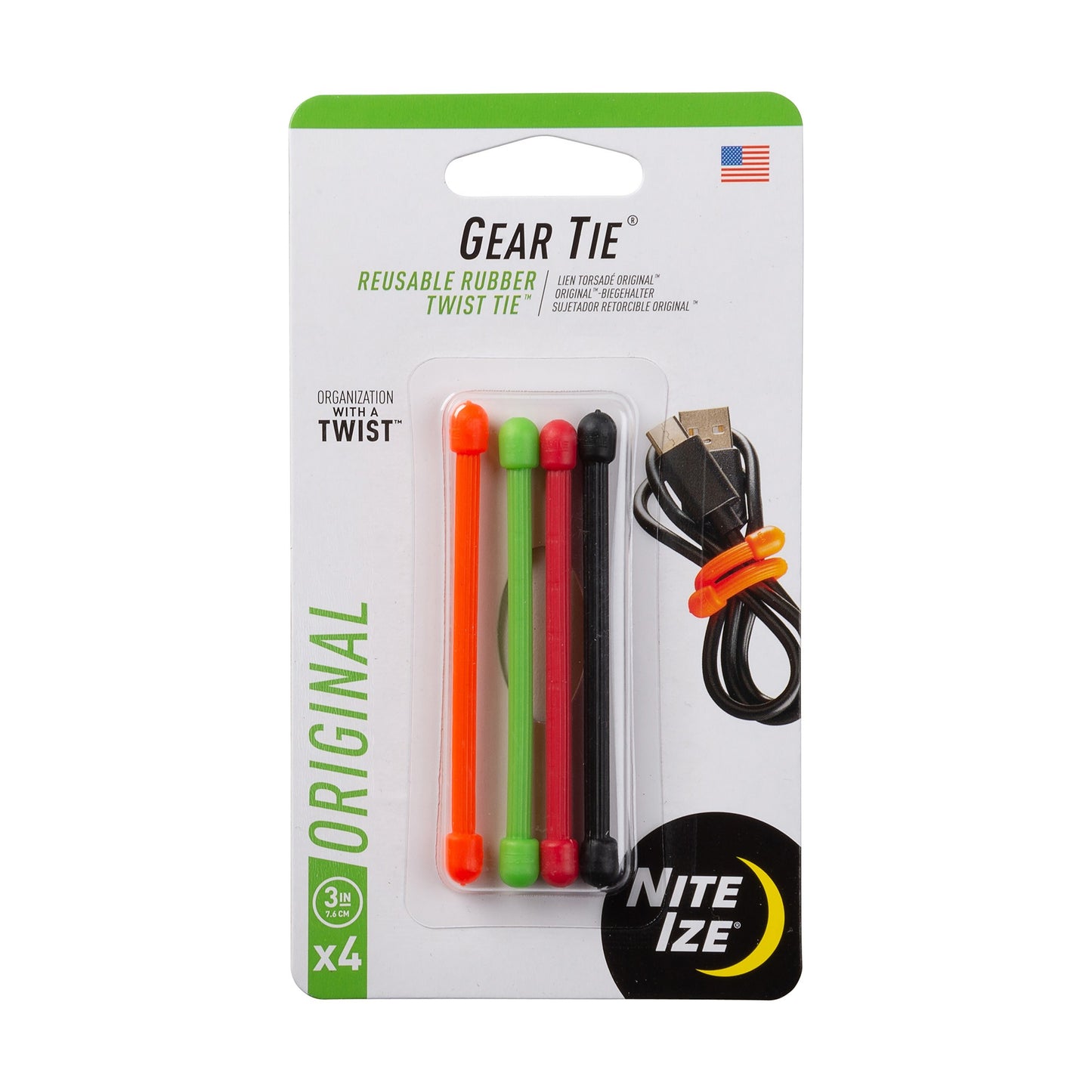 Nite Ize Gear Tie Reusable Rubber Twist Tie 3 in. - 4 Pack - Assorted - 15-13163