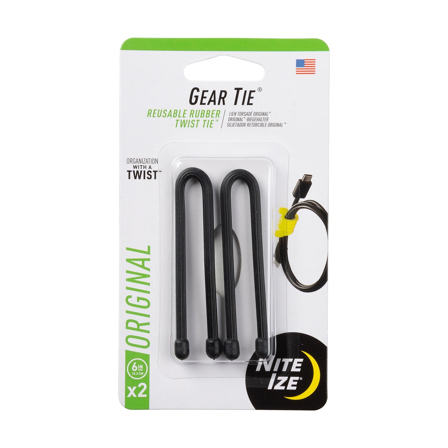 Nite Ize Gear Tie Reusable Rubber Twist Tie 6 in. - 2 pack - Black - 15-13164