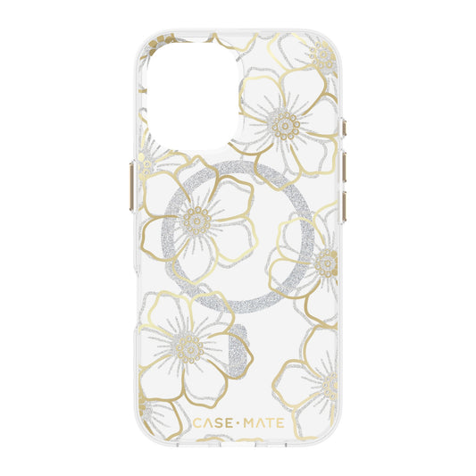 iPhone 16 Case-Mate Floral Gems MagSafe Case - Gold - 15-13235