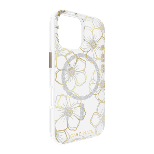 iPhone 16 Case-Mate Floral Gems MagSafe Case - Gold - 15-13235