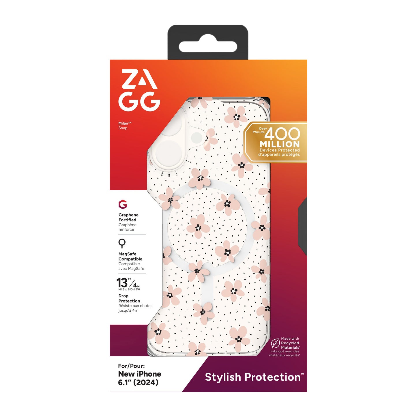 iPhone 16 ZAGG Graphene Milan Snap Case - Pink Daisies - 15-13390