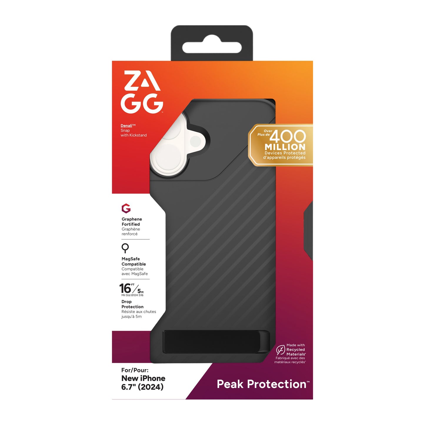 iPhone 16 Plus ZAGG Graphene Denali Snap Kickstand Case - Black - 15-13414