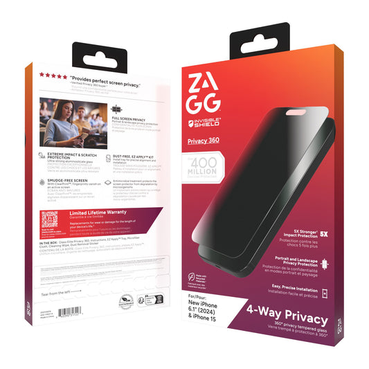 iPhone 16 ZAGG InvisibleShield Glass Elite Privacy 360 Screen Protector - 15-13459