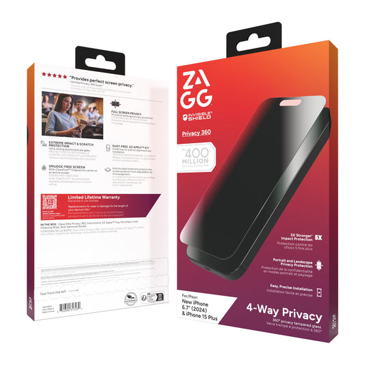 iPhone 16 Plus ZAGG InvisibleShield Glass Elite Privacy 360 Screen Protector - 15-13464