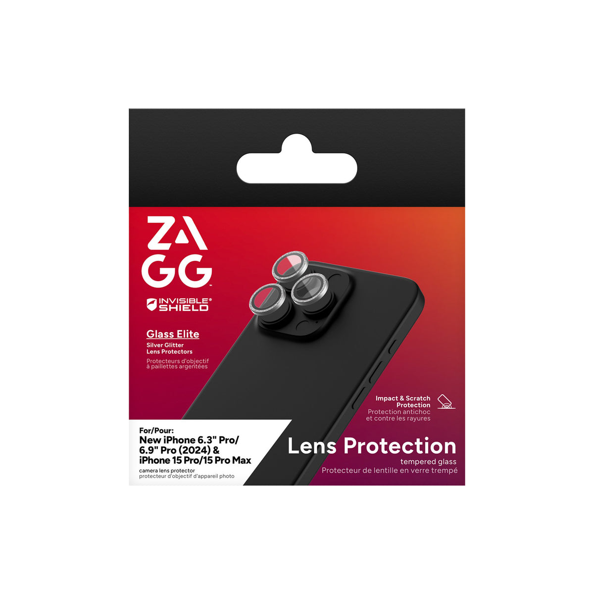 iPhone 16 Pro/16 Pro Max/15 Pro/15 Pro Max ZAGG I/S Glass Elite Camera Ring Lens Protector - Glitter - 15-13554