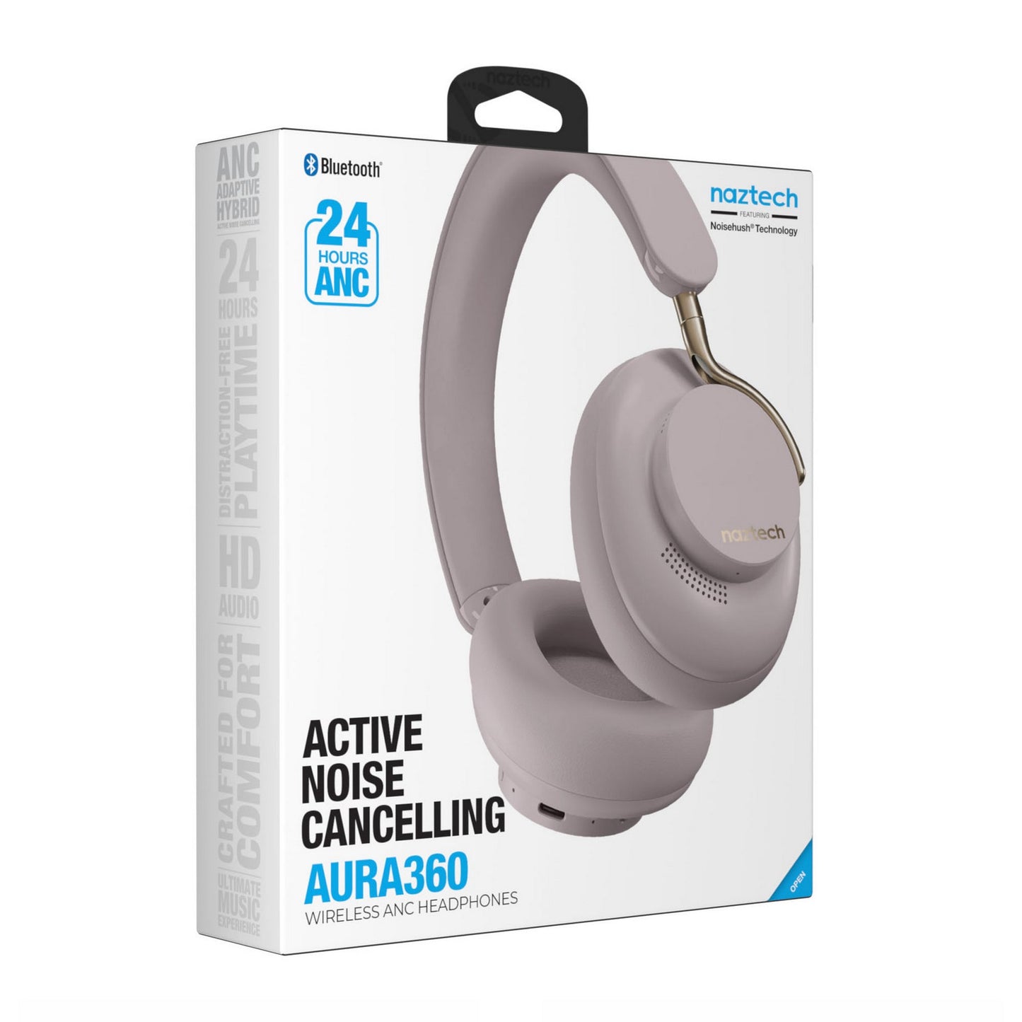 Naztech Aura 360 ANC Wireless Noise Cancelling Over-the-Ear Headphones - Pink - Moondust - 15-13861